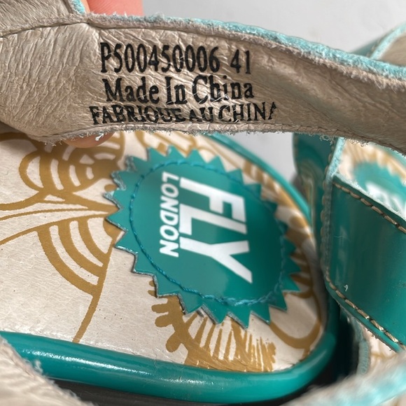 Fly London Yito Wedge Platform Sandals Laces Open Toe Turquoise Blue 9.5 10 (41) - Picture 13 of 14